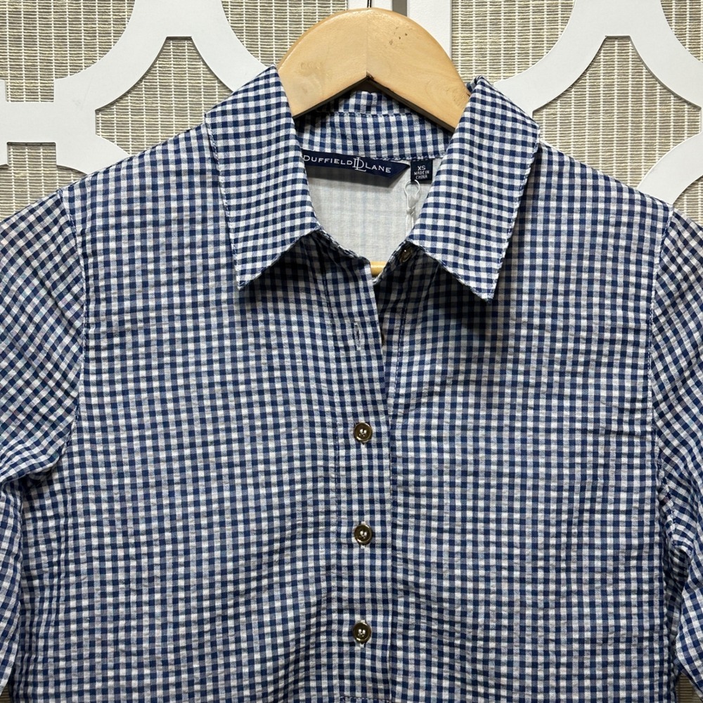 Duffield Lane NEW Murphy Dress Womens XS Gingham Tiered Cotton Seersucker Preppy - Picture 4 of 15